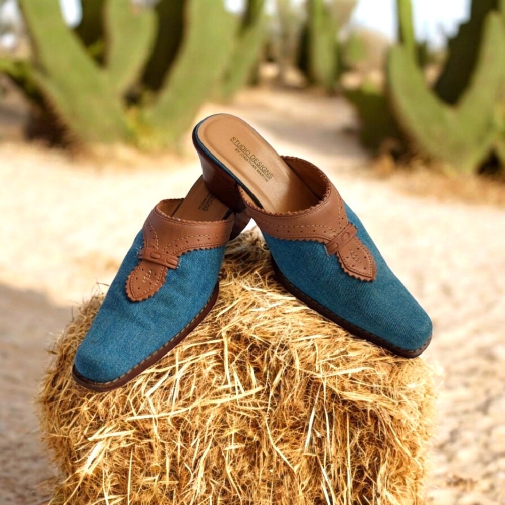 STUDIO DESIGNS BY JOHNATHAN MARTIN  "CALIDA"VINTAGE Y2K DENIM MULES